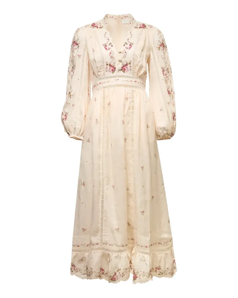 Zimmermann Patience Plunge floral midi dress - Nude Nude
