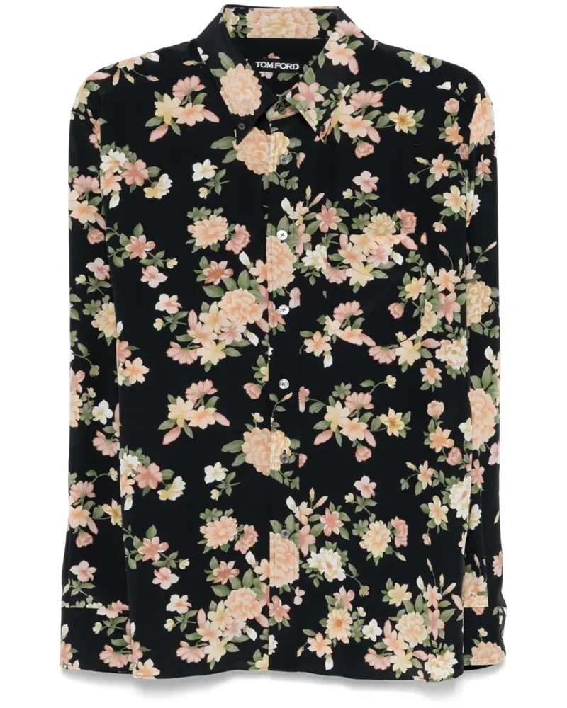 Tom Ford Hemd mit Blumen-Print - Schwarz Schwarz