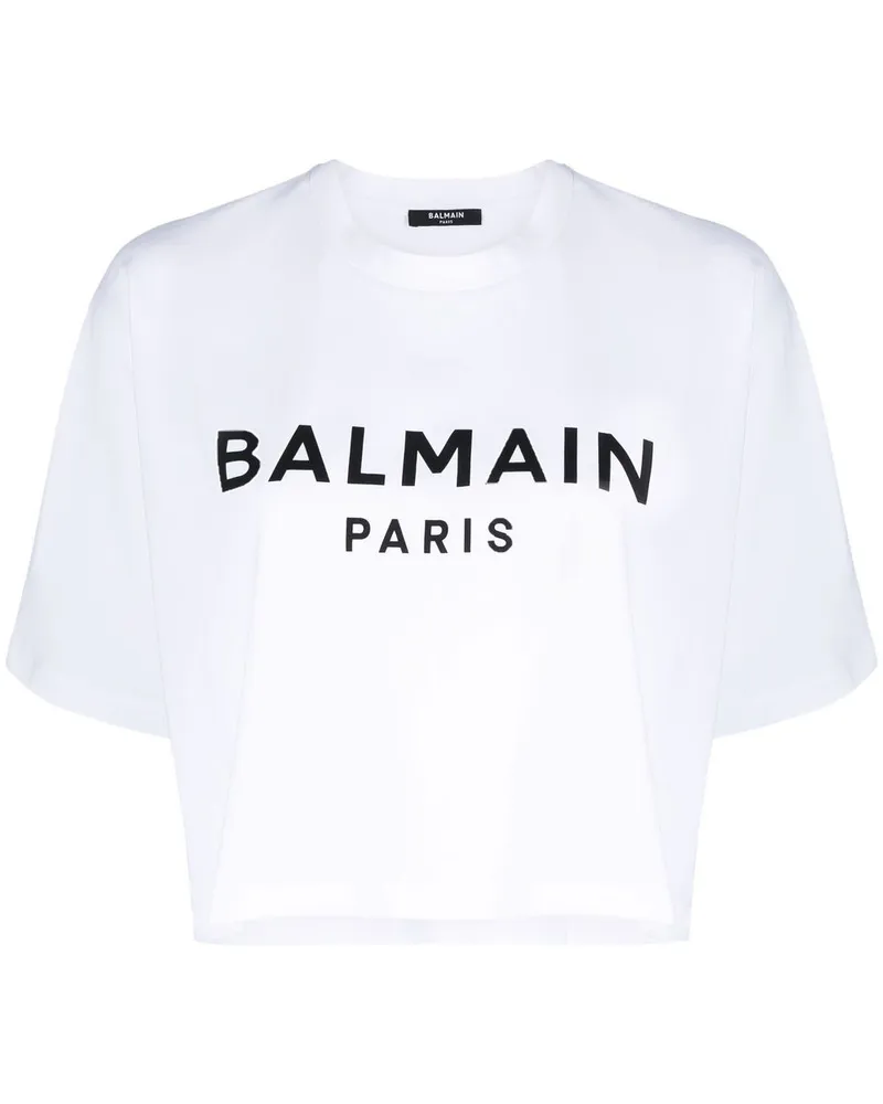 Balmain Cropped-T-Shirt mit Logo - Weiß Weiß