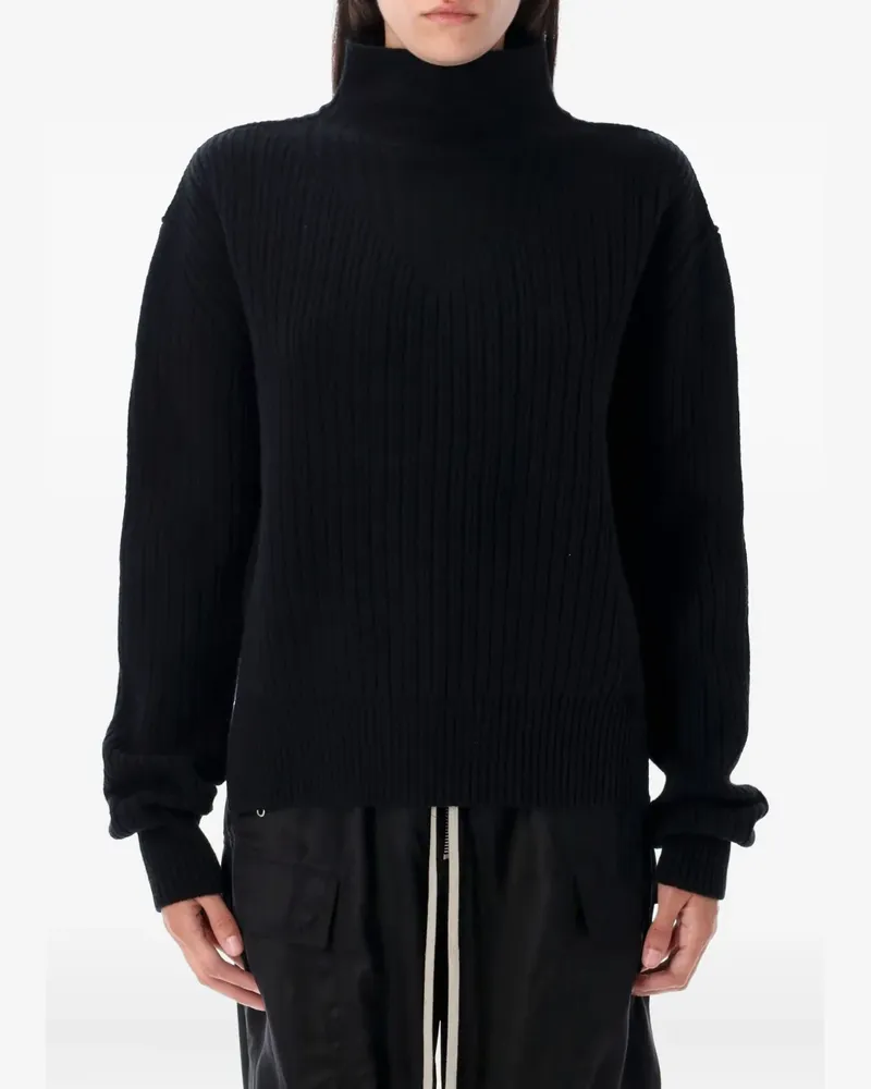 Rick Owens Gerippter Rollkragenpullover - Schwarz Schwarz