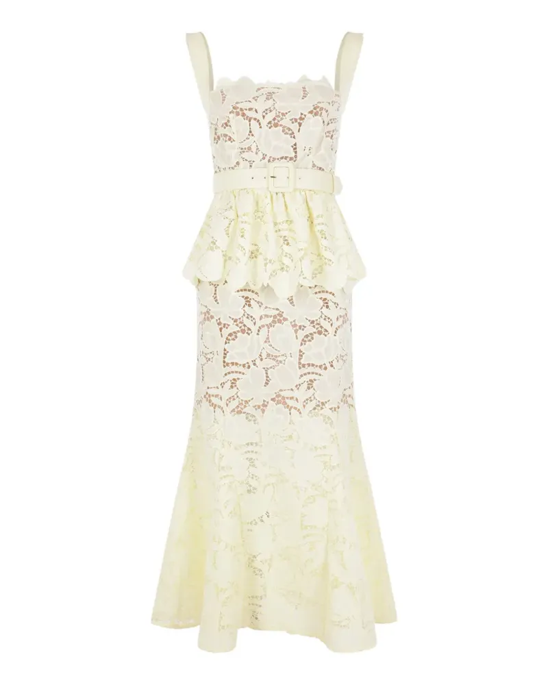 Self-Portrait peplum laced maxi dress - Gelb Gelb