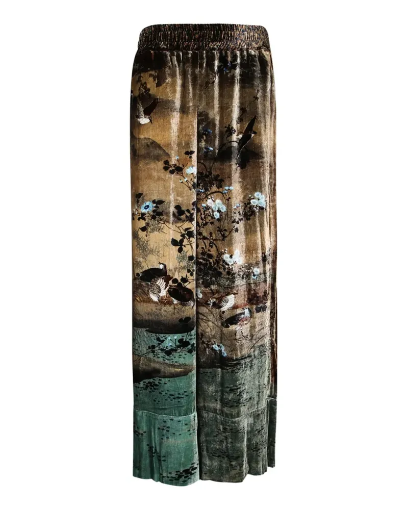 Pierre-Louis Mascia floral-print velvet palazzo pants - Nude Nude
