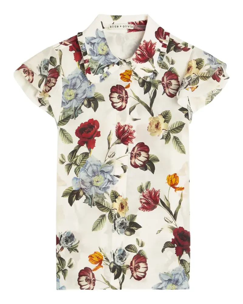 Alice + Olivia ruffled-trim floral-print blouse - Nude Nude