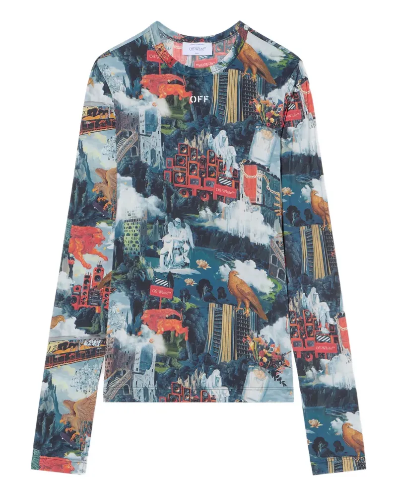 OFF-WHITE urban print long-sleeve top - Blau Blau
