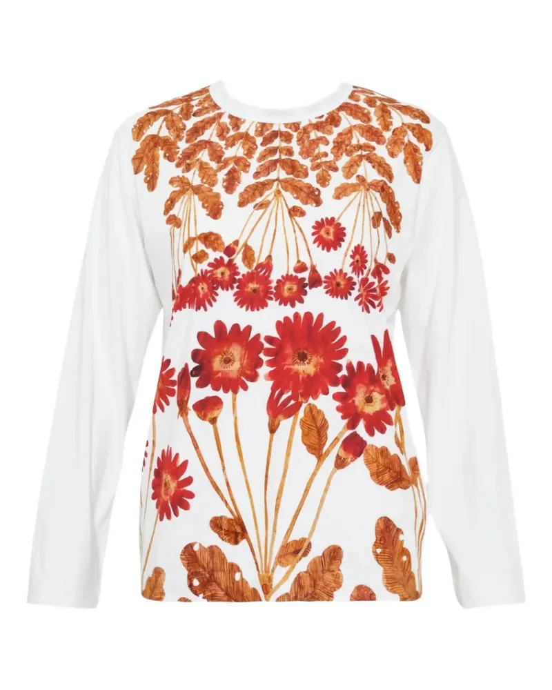 Noir Kei Ninomiya floral crew-neck long-sleeve T-shirt - Weiß Weiß
