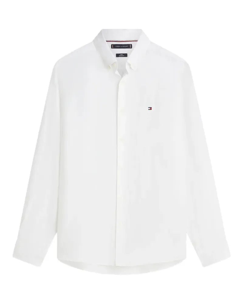 Tommy Hilfiger regular-fit button-down embroidered-logo linen shirt - Weiß Weiß