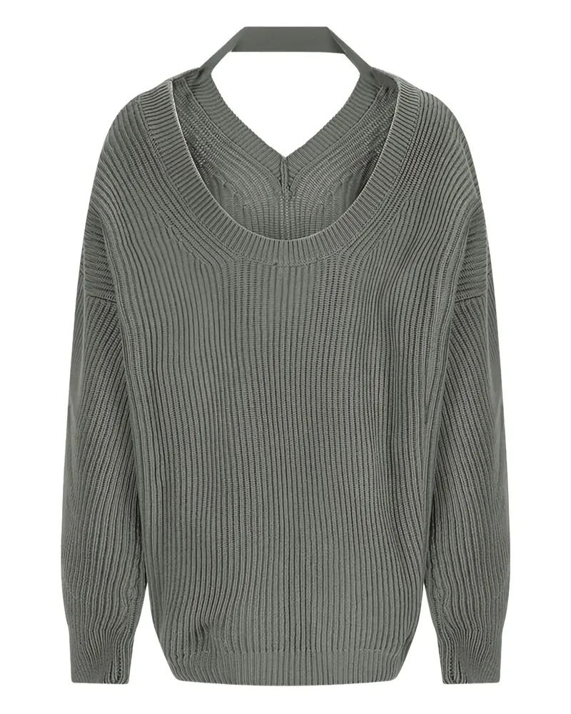 Canessa Gerippter Arctic Love Neckholder-Pullover - Grün Grün