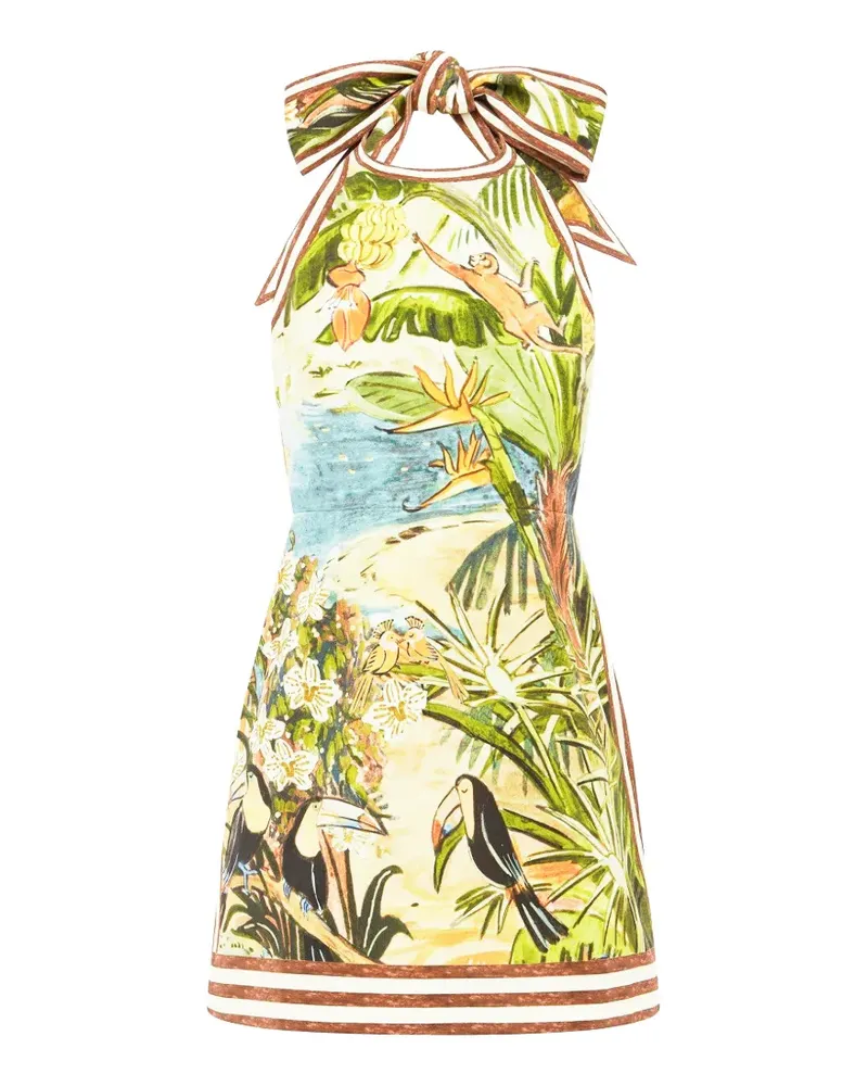 ALEMAIS Toucan Tango halter printed mini dress - Grün Grün