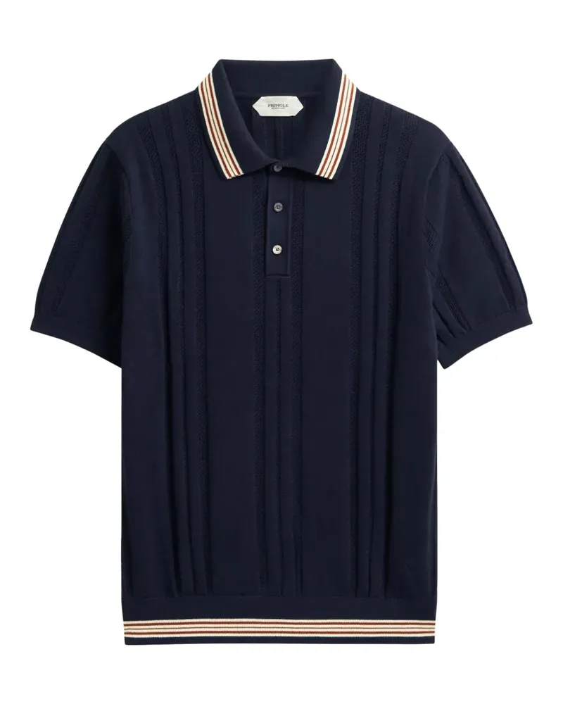 Pringle of Scotland Strukturiertes Poloshirt mit gestreiftem Besatz - Blau Blau