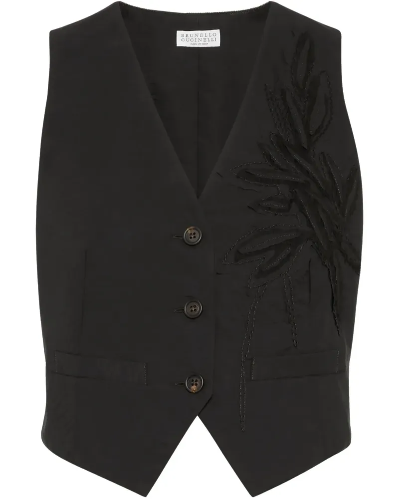 Brunello Cucinelli Weste mit Flora-Applikation - Schwarz Schwarz