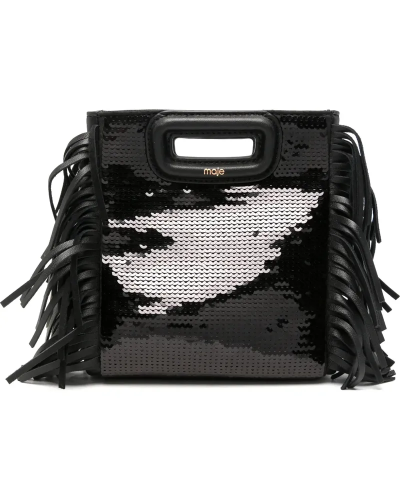 Maje mini Shine sequin-embellished fringed tote bag - Schwarz Schwarz