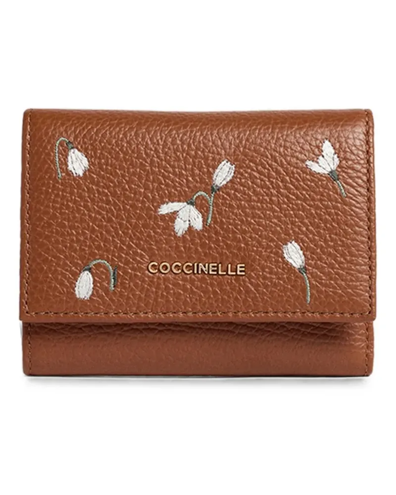 Coccinelle Kleines Metallic-Portemonnaie mit Blumenstickerei - Braun Braun