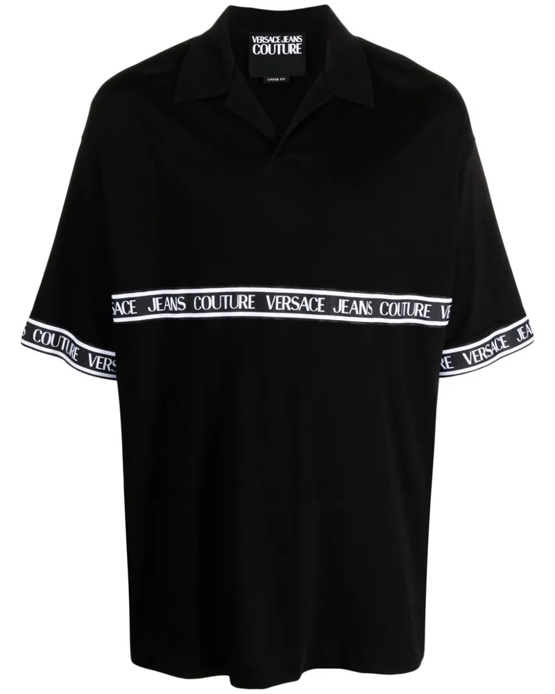 Versace Jeans Poloshirt mit Logo-Streifen - Schwarz Schwarz