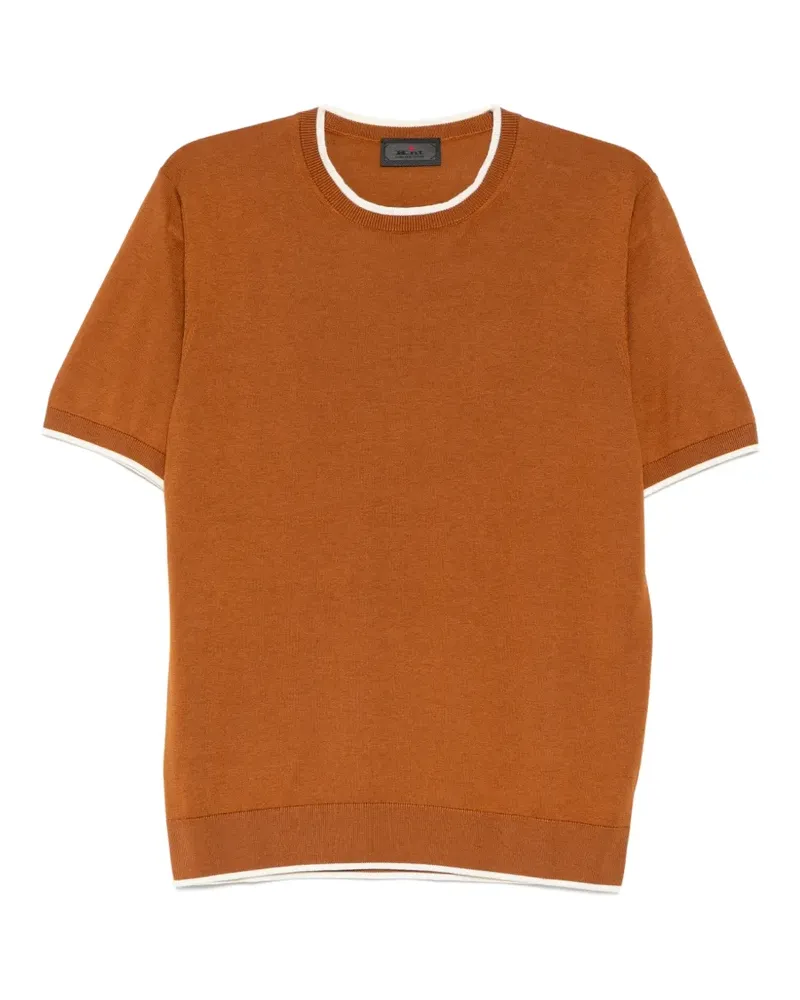 Kiton contrast-trim fine-knit T-shirt - Braun Braun