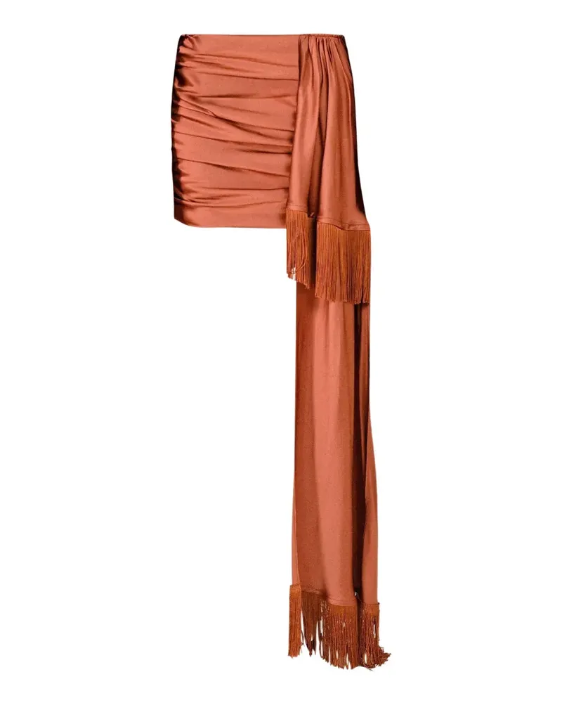 Rowen Rose fringe-trimmed draped mini skirt - Orange Orange