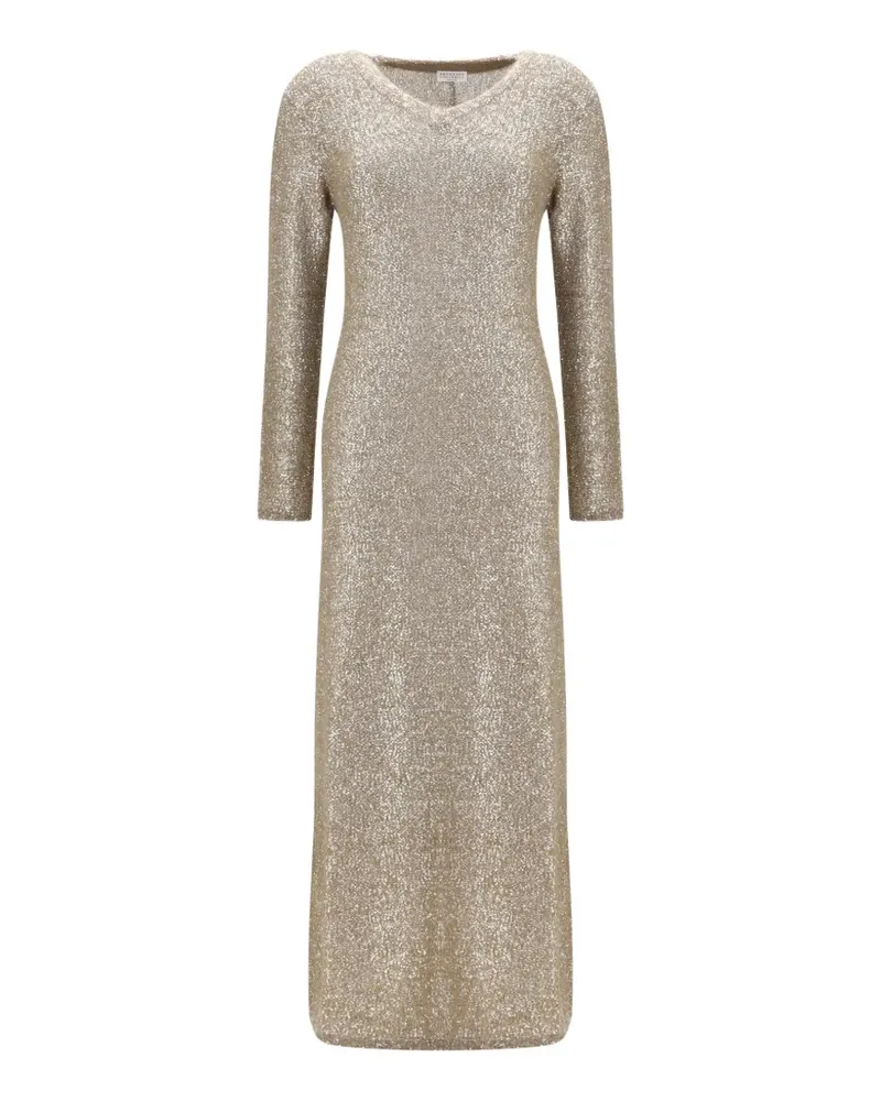 Brunello Cucinelli Pailletten-Minikleid mit V-Ausschnitt - Gold Gold