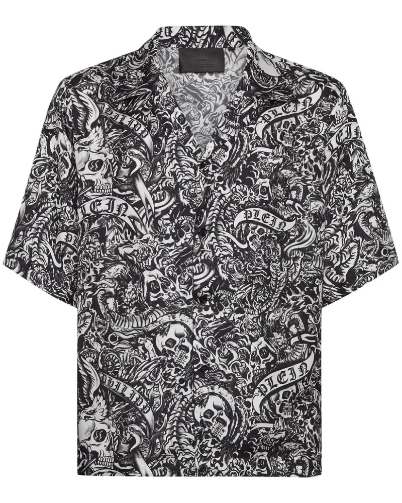 Philipp Plein Tattoo Hemd aus Seide - Schwarz Schwarz
