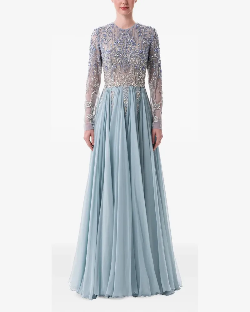 Dina Melwani crystal-embellished pleated maxi sress - Blau Blau