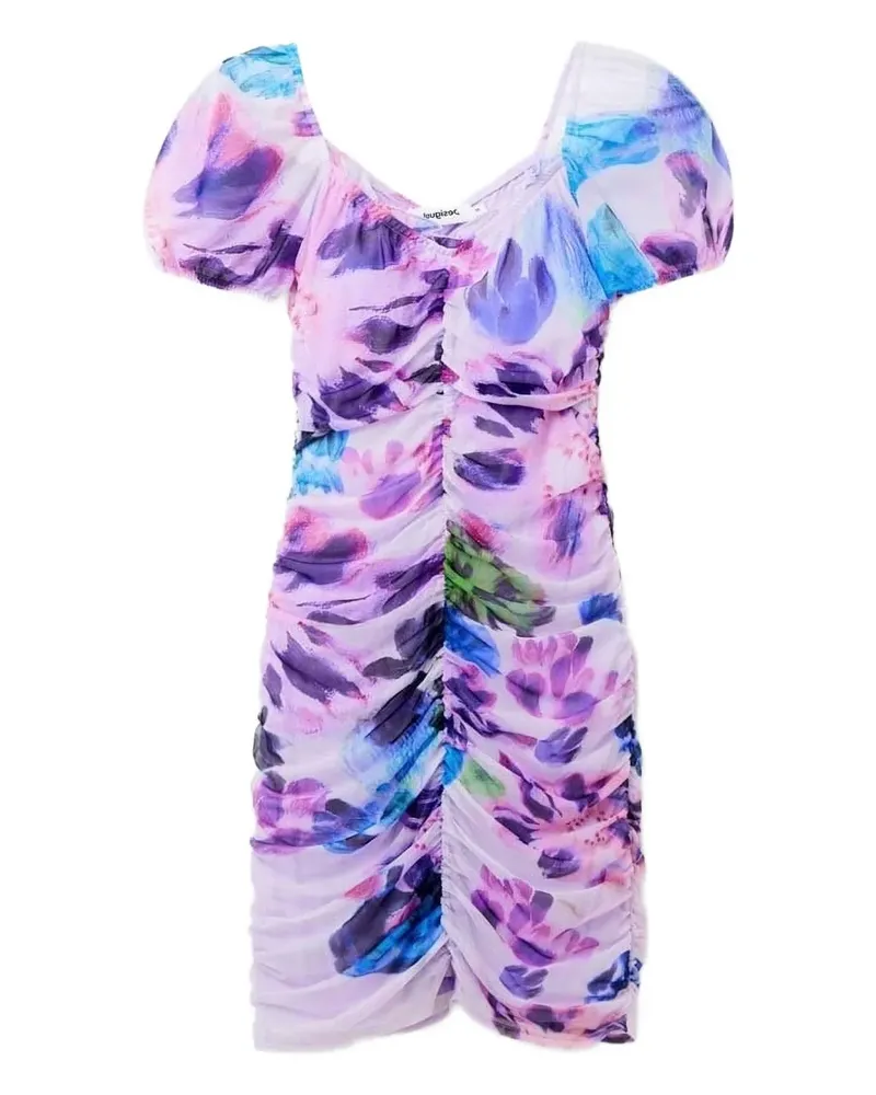 Desigual Geblümtes Kleid mit Puffärmeln - Rosa Rosa