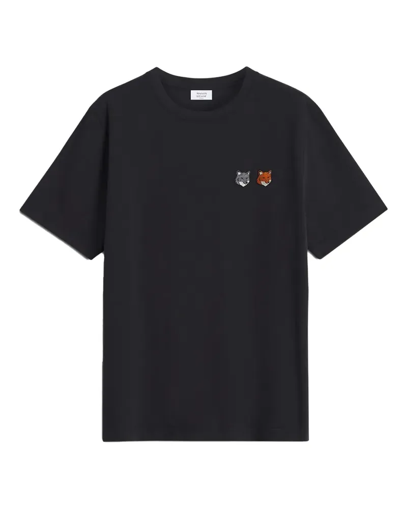Kitsuné T-Shirt mit Fuchsköpfen - Schwarz Schwarz