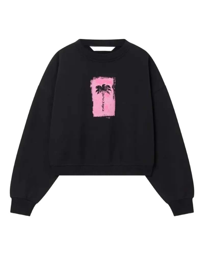 Palm Angels Lockerer Cropped-Pullover mit gebürstetem Palmenprint - Schwarz Schwarz