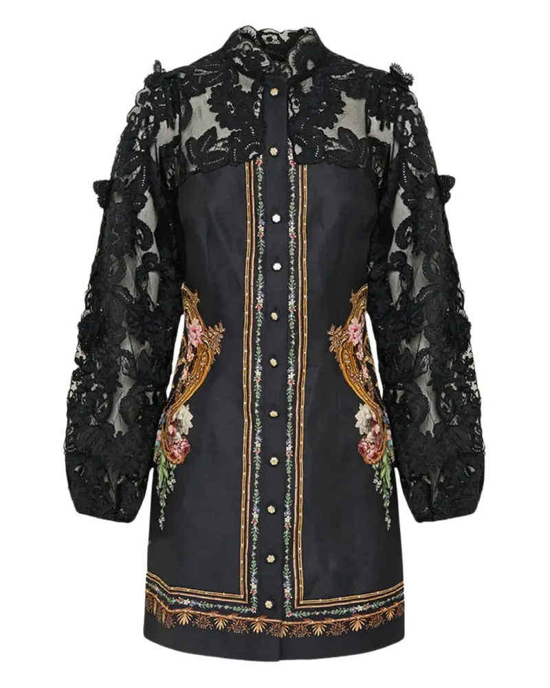 Camilla Minikleid mit Blumen-Print - Schwarz Schwarz