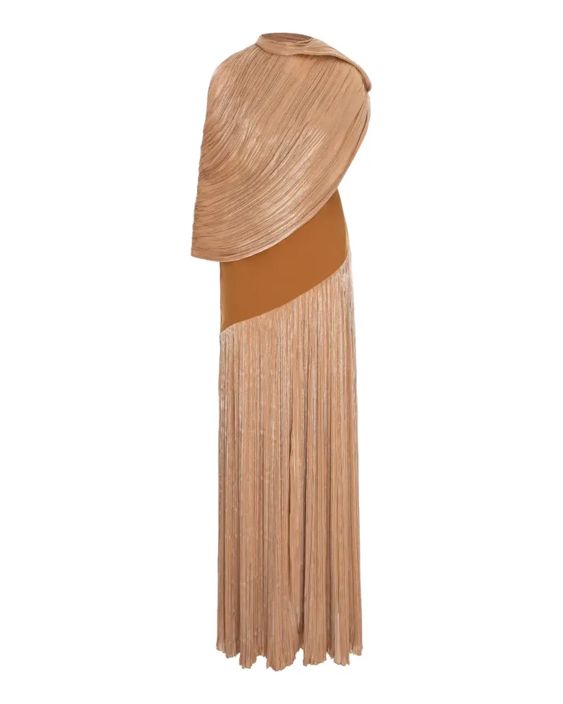 V:PM ATELIER Dusty pleated cape-effect maxi dress - Braun Braun