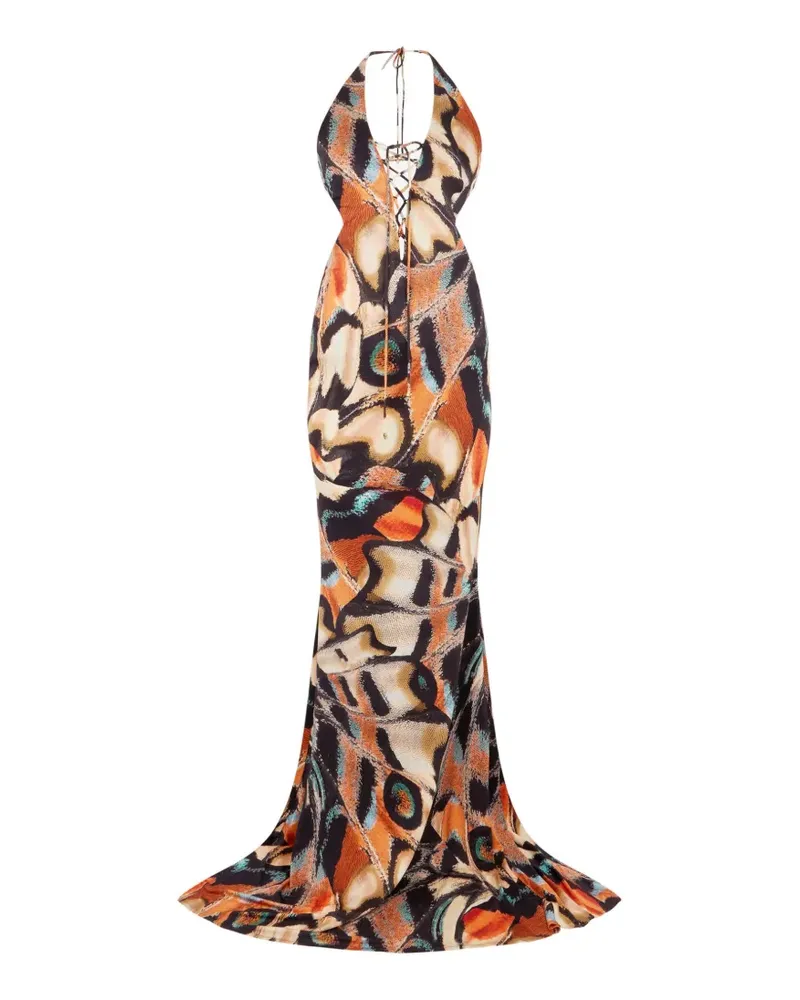 Roberto Cavalli Maxikleid mit Schmetterling-Print - Schwarz Schwarz