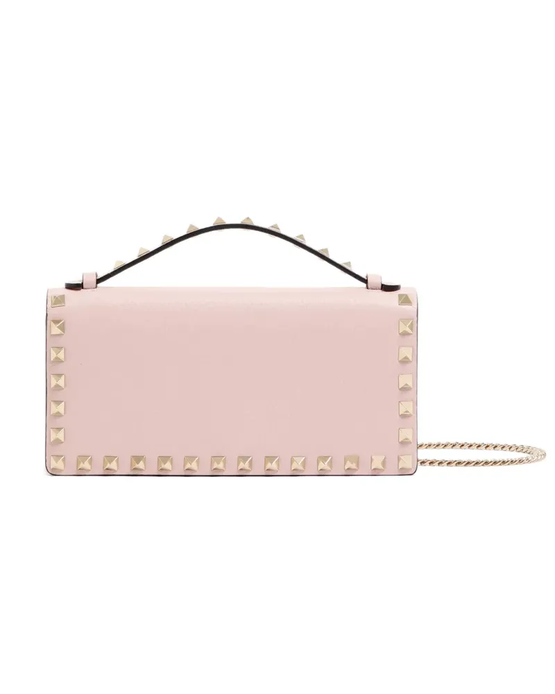 Valentino Garavani Rockstud Portetmonnaie mit Kette aus körnigem Kalbsleder - Rosa Rosa