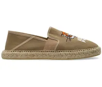 Espadrilles mit Tigerstickerei - Braun
