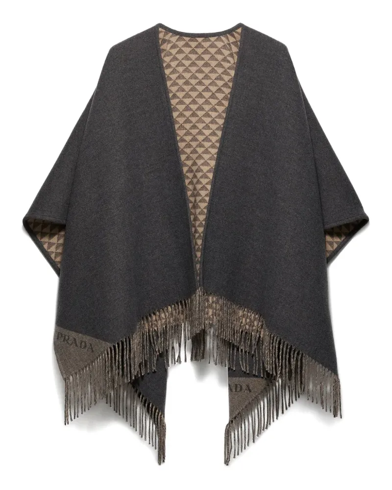 Prada Wendbarer Poncho mit Fransen - Grau Grau