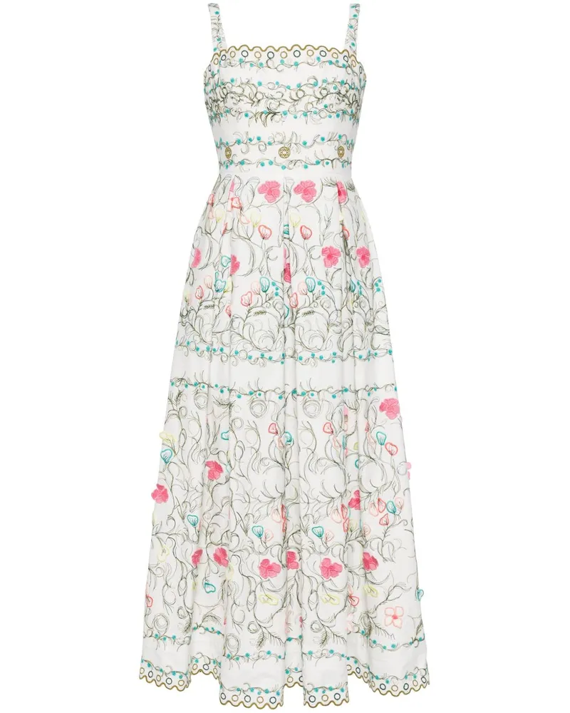 Elie Saab Maxikleid mit Blumenstickerei - Weiß Weiß