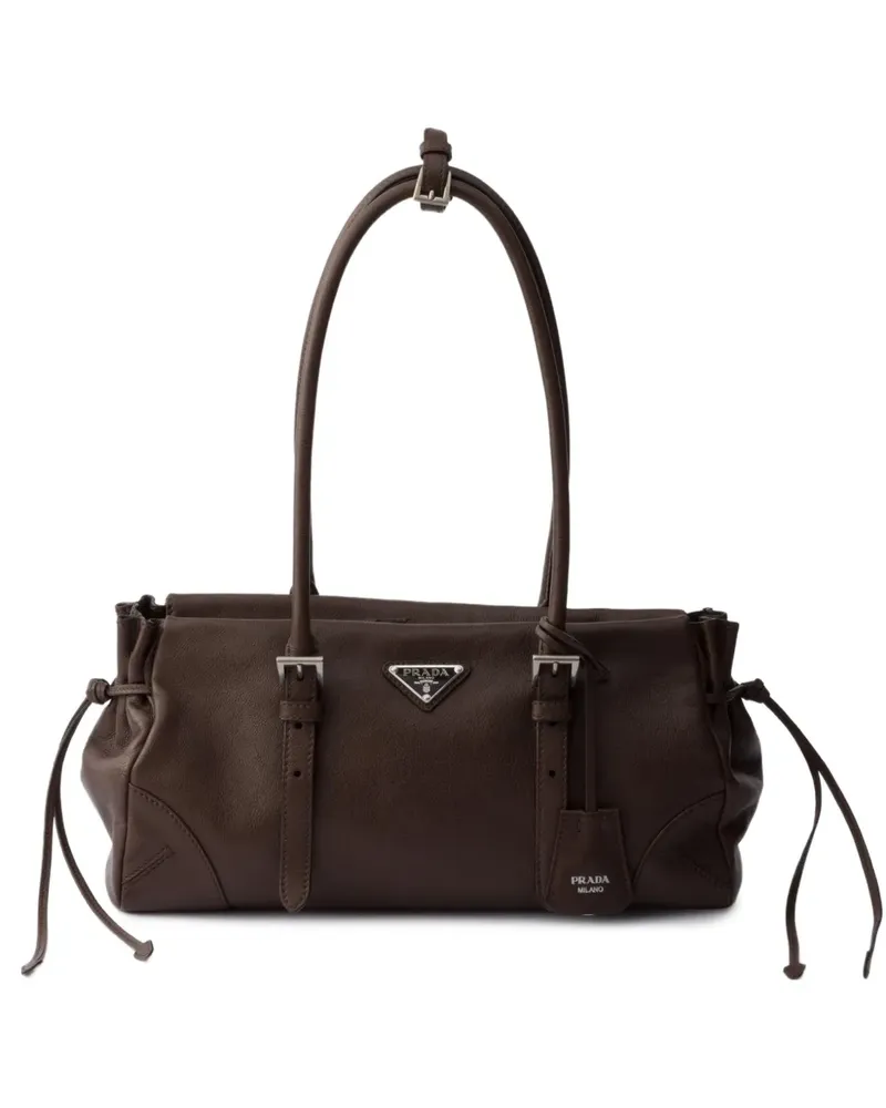 Prada Bonnie medium antiqued leather tote bag - Braun Braun