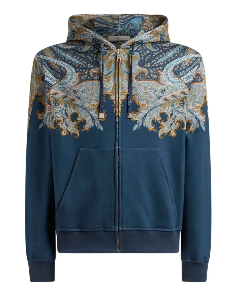 Etro cotton-blend hooded sweatshirt with placed Paisley pochette print - Blau Blau