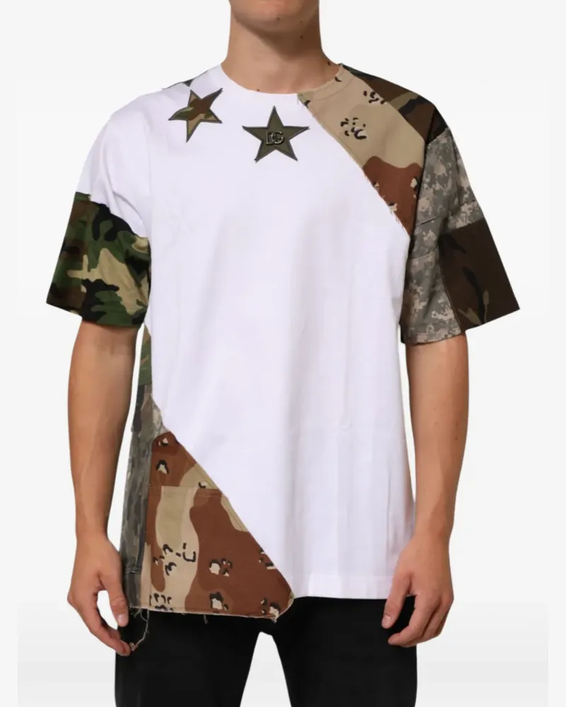 Dolce & Gabbana camouflage-patchwork star-patch T-shirt - Weiß Weiß