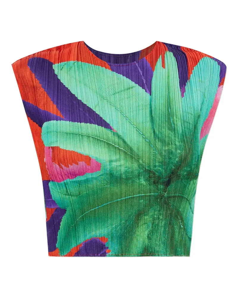 Issey Miyake pleated floral-print top - Grün Grün