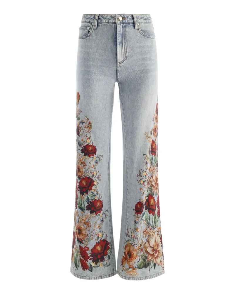 Alice + Olivia Chic Jeans mit hohem Bund und Blumenprint - Blau Blau