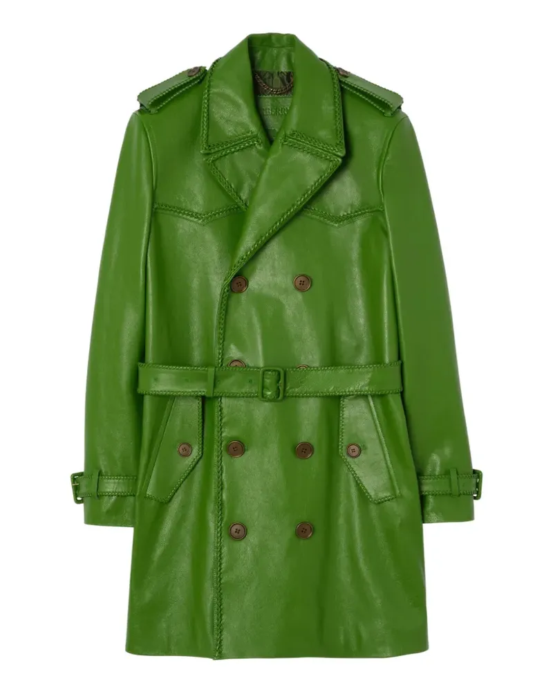 Burberry mittellanger Leverton Leder-Trenchcoat - Grün Grün