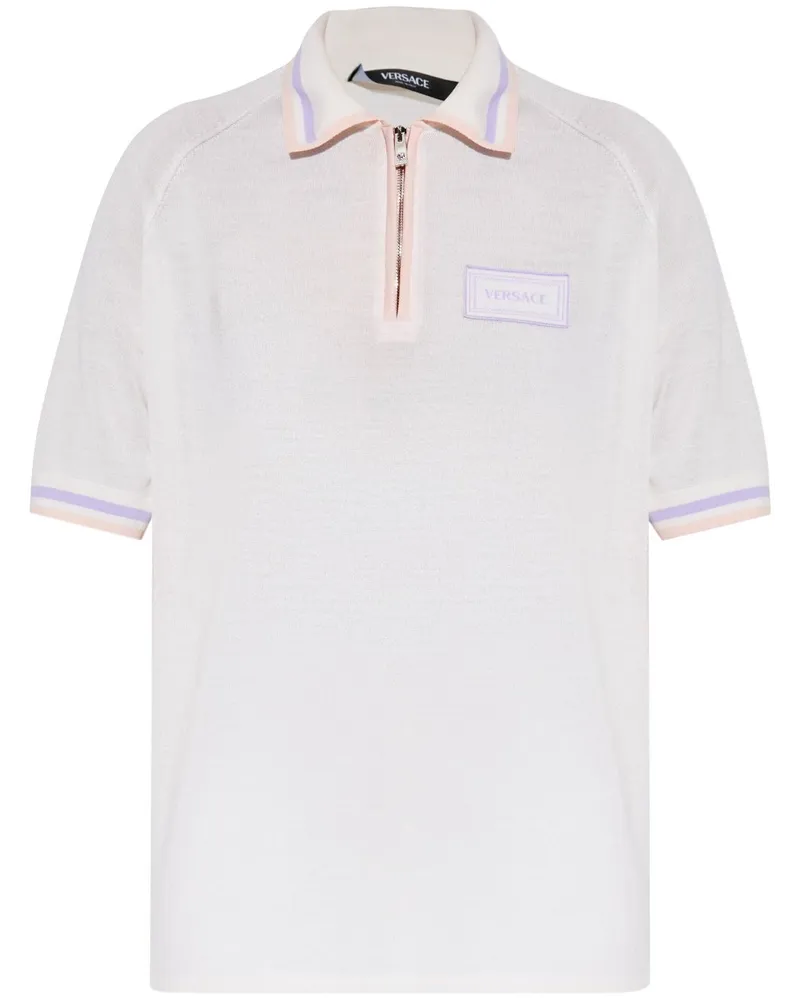 Versace Gestricktes Poloshirt mit Logo-Patch - Weiß Weiß