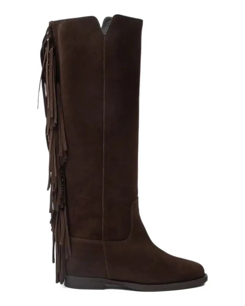 Via Roma 15 Kniehohe Stiefel mit Fransen - Braun Braun