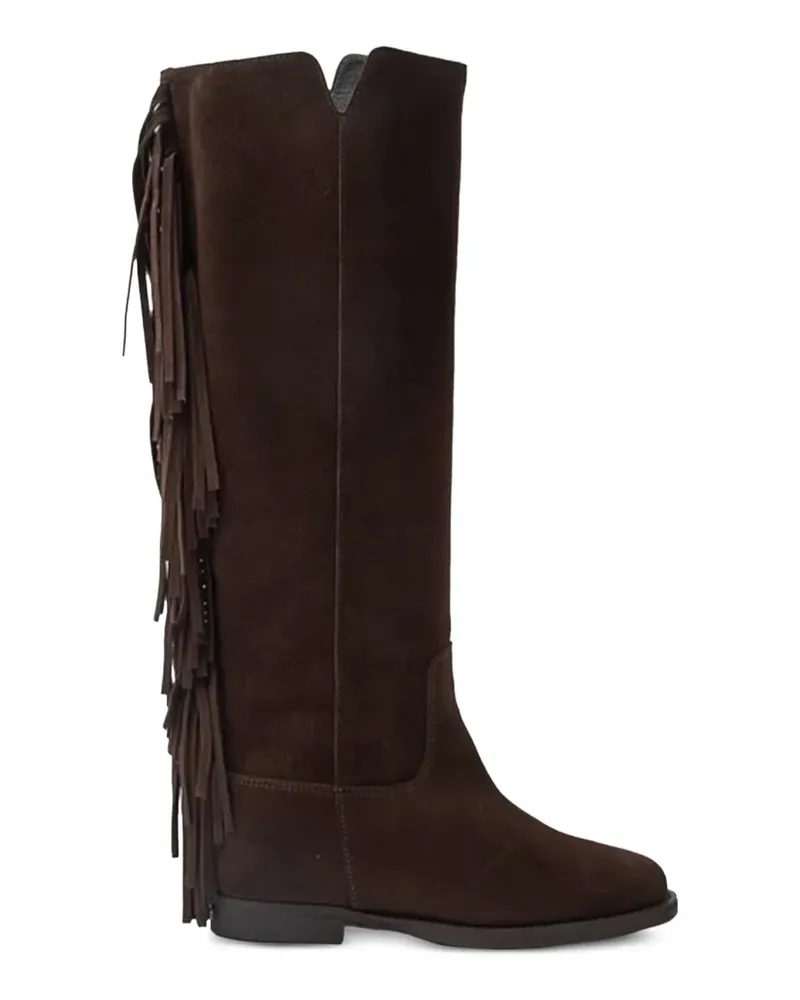 Via Roma 15 Kniehohe Stiefel mit Fransen - Braun Braun