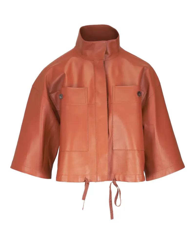 Lafayette148 cropped leather overshirt - Braun Braun