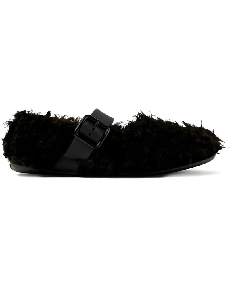 Camper Flache Wabi Pumps mit Faux Fur - Schwarz Schwarz