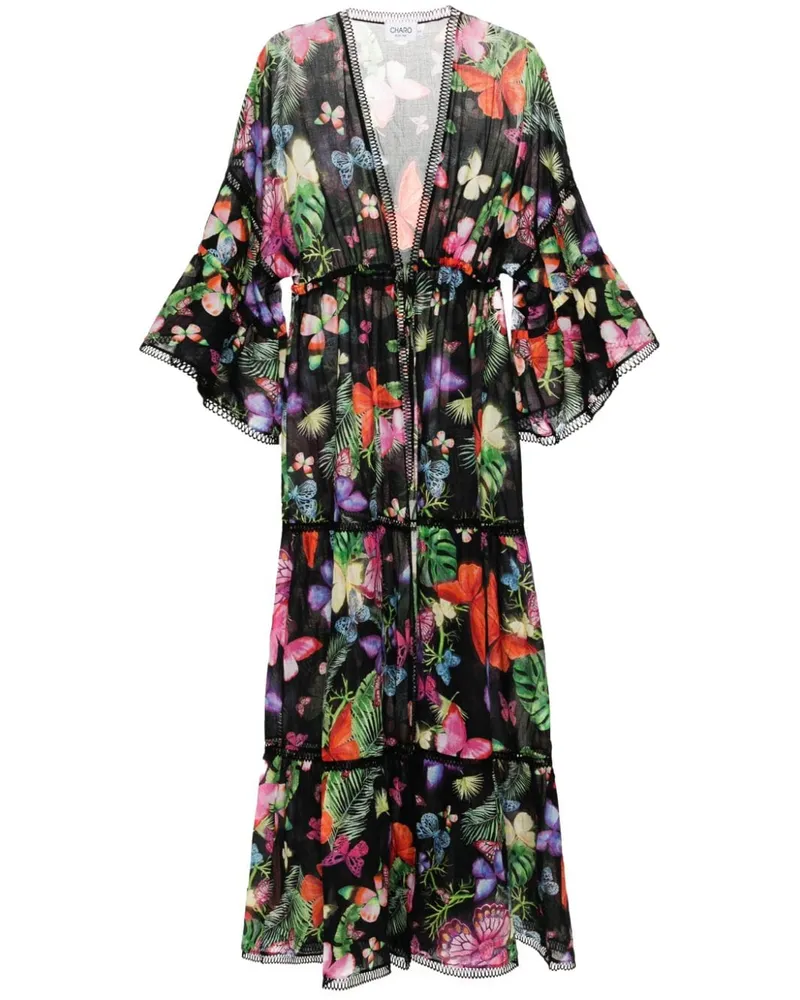 Charo Ruiz Gerba Kaftan mit Schmetterling-Print Schwarz