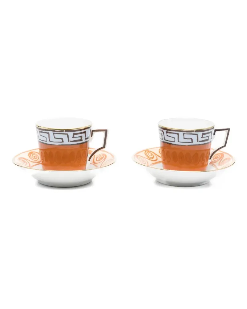 Ginori 1735 Porzellan-Kaffeeservice mit Greca-Schlüssel - Braun Braun