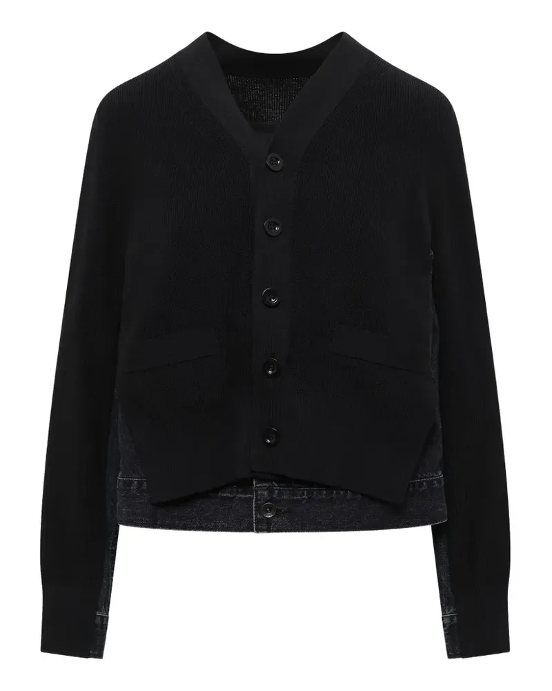 Sacai denim-panelled knit cardigan - Schwarz Schwarz