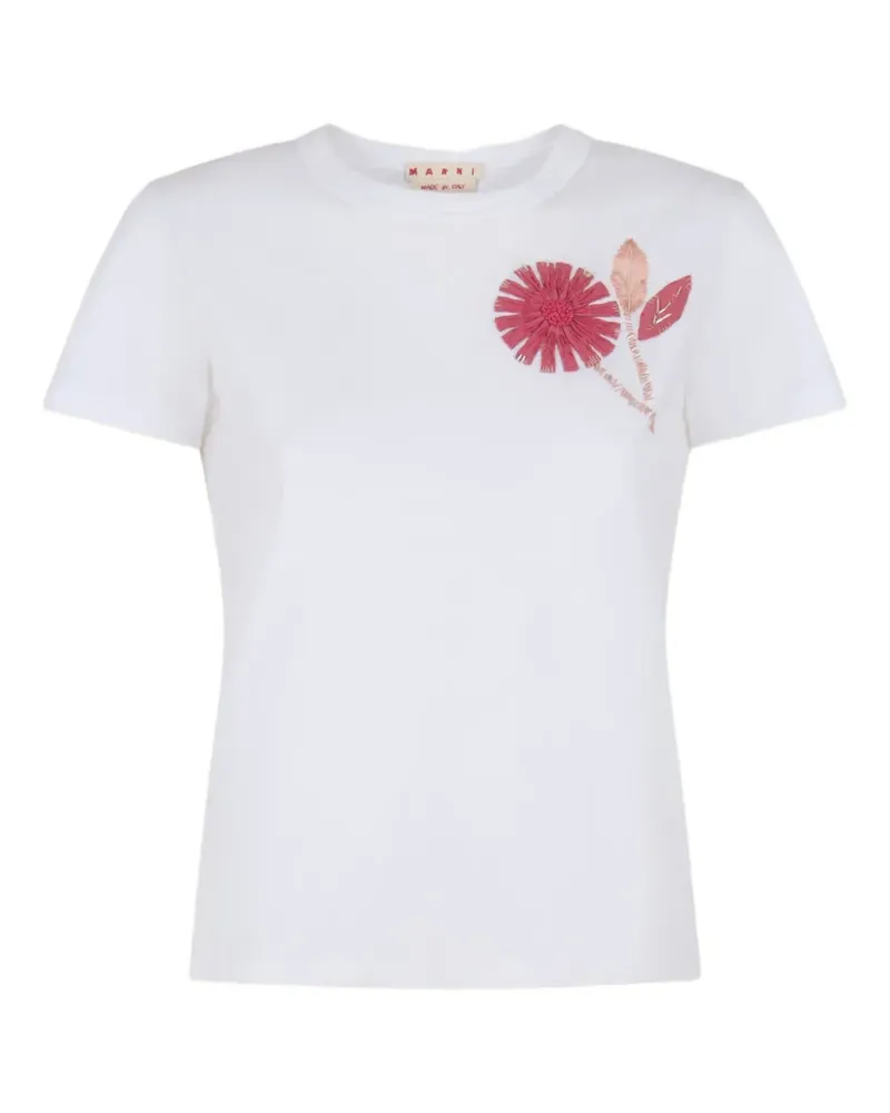 Marni T-Shirt mit Blumenstickerei - 0AW01 LILY WHITE 0aw01
