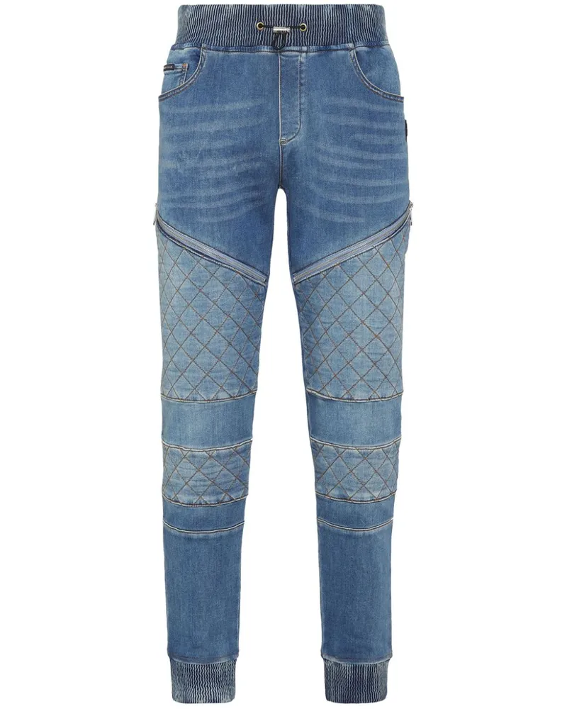 Philipp Plein Jogging Tapered-Jeans mit Logo-Applikation - Blau Blau