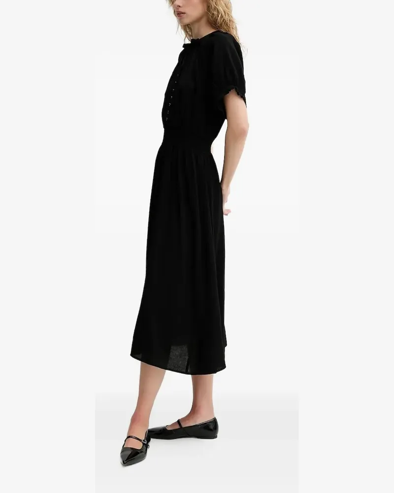 Sessùn Geknöpftes Midikleid mit Puffärmeln - Schwarz Schwarz