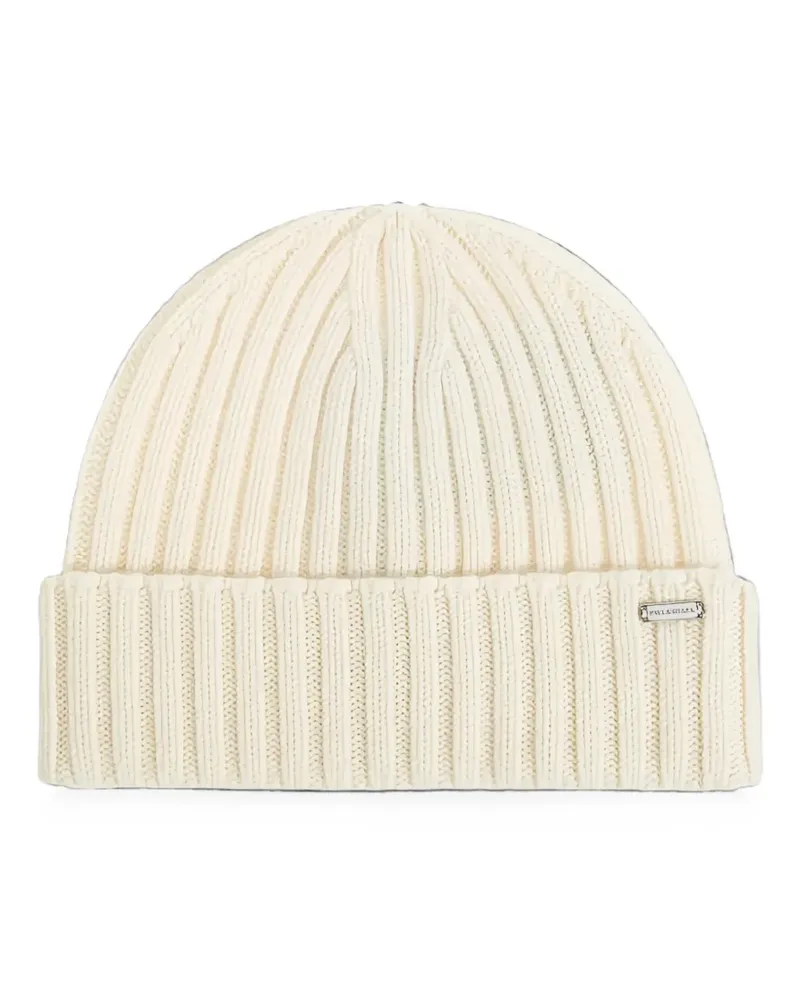 Paul & Shark ribbed-knit logo-plaque beanie hat - Weiß Weiß